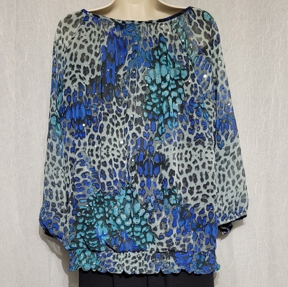 Cathy Daniels Leopard Print Womens Top with Silver Specs (1X) - Picture 3 of 9